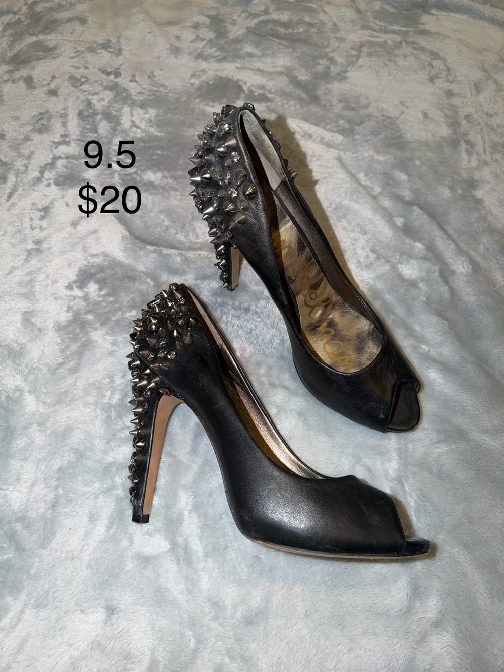 Sam Edelman Black Peep-Toe Heels with Silver Spikes